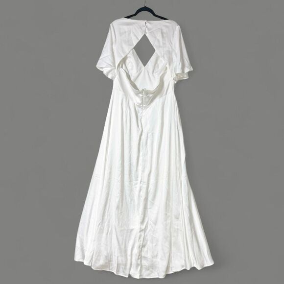 Lulus Elegant Confidence White Satin Flutter Sleeve Cutout Maxi Dress Size XL Ne - Picture 6 of 13